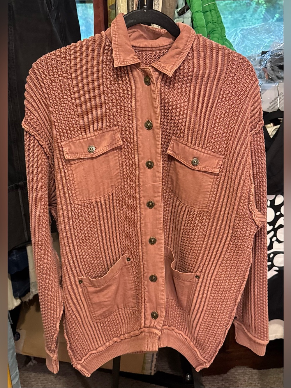 NWT Free People We The Free Worn Thru Chore Sweater Jacket cedar wood mauve - XS - Picture 6 of 8